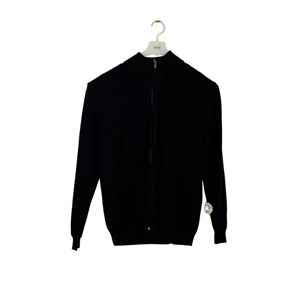 Club Room Black Full Zip Cotton Cardigan Sweater Size XL NWT